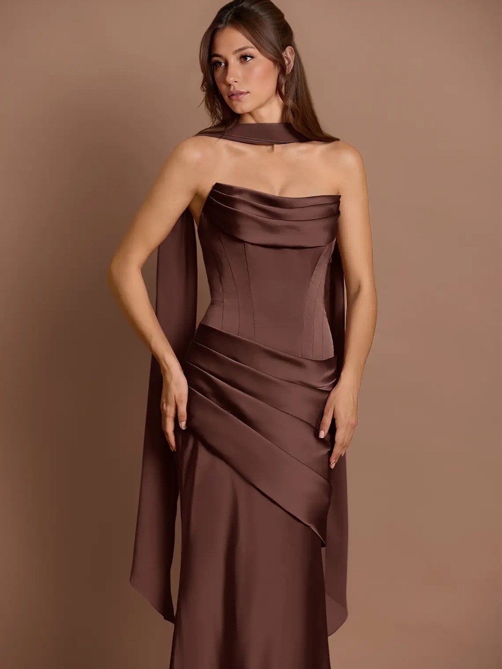 Azazie Atelier Pelagia Mocha Coco Maxi Dress